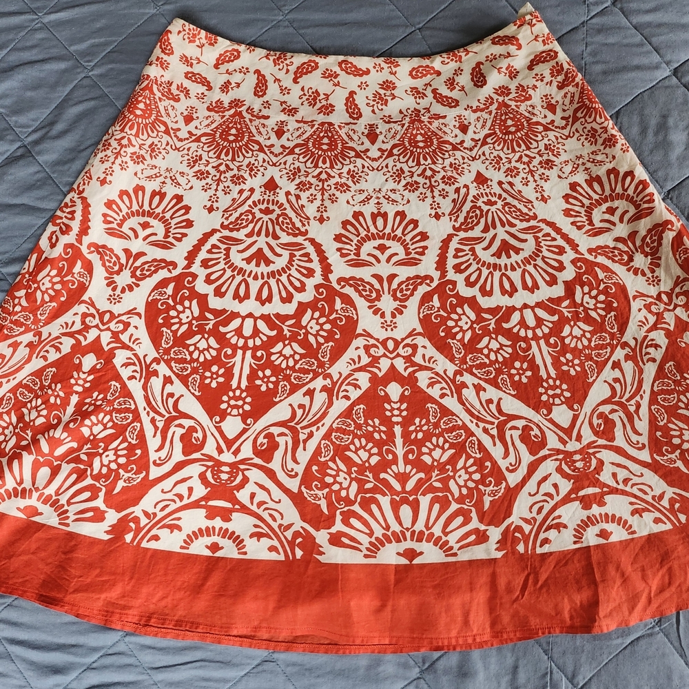 Talbots Orange and Cream A-Line Skirt